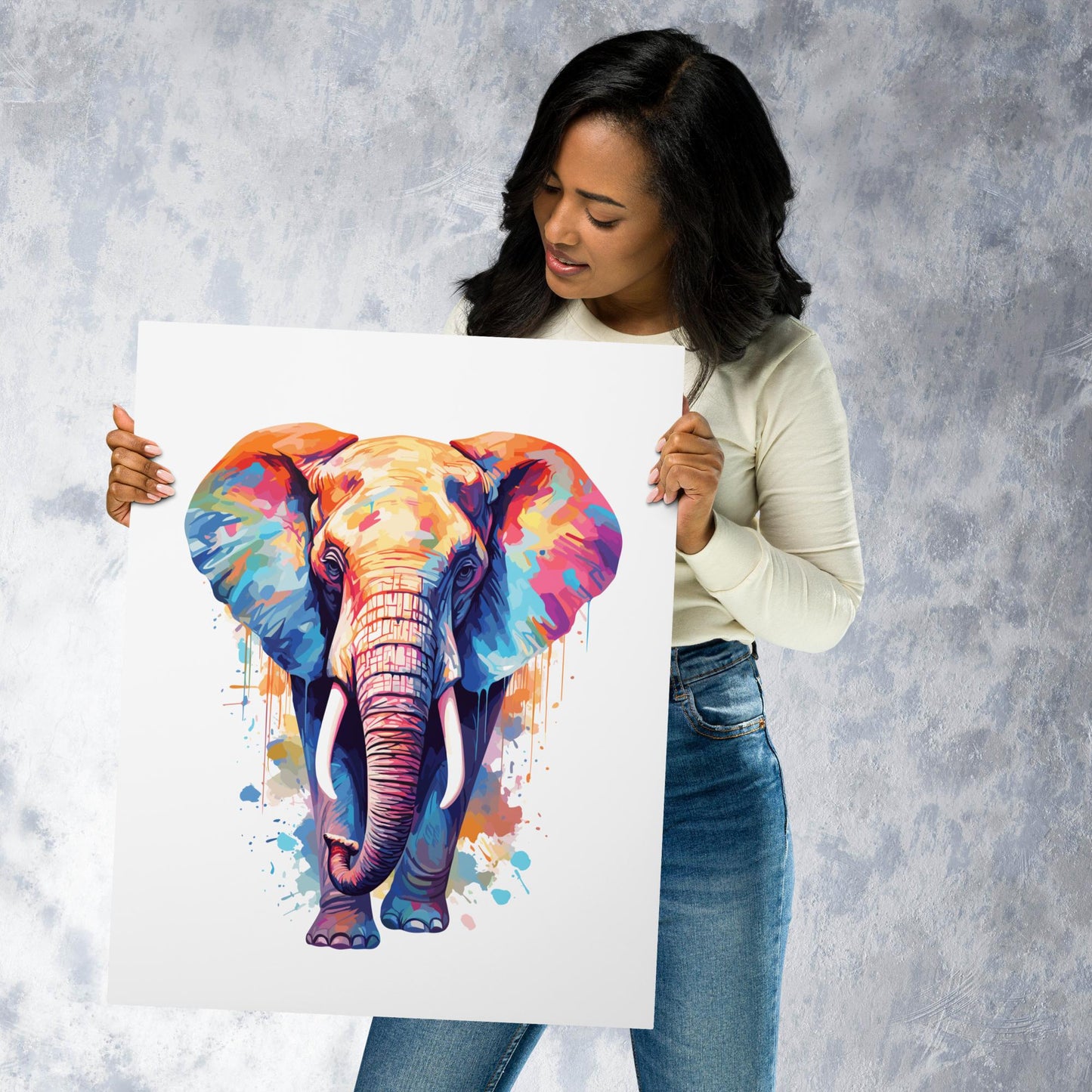 Rainbow Paint Elephant Metal Poster