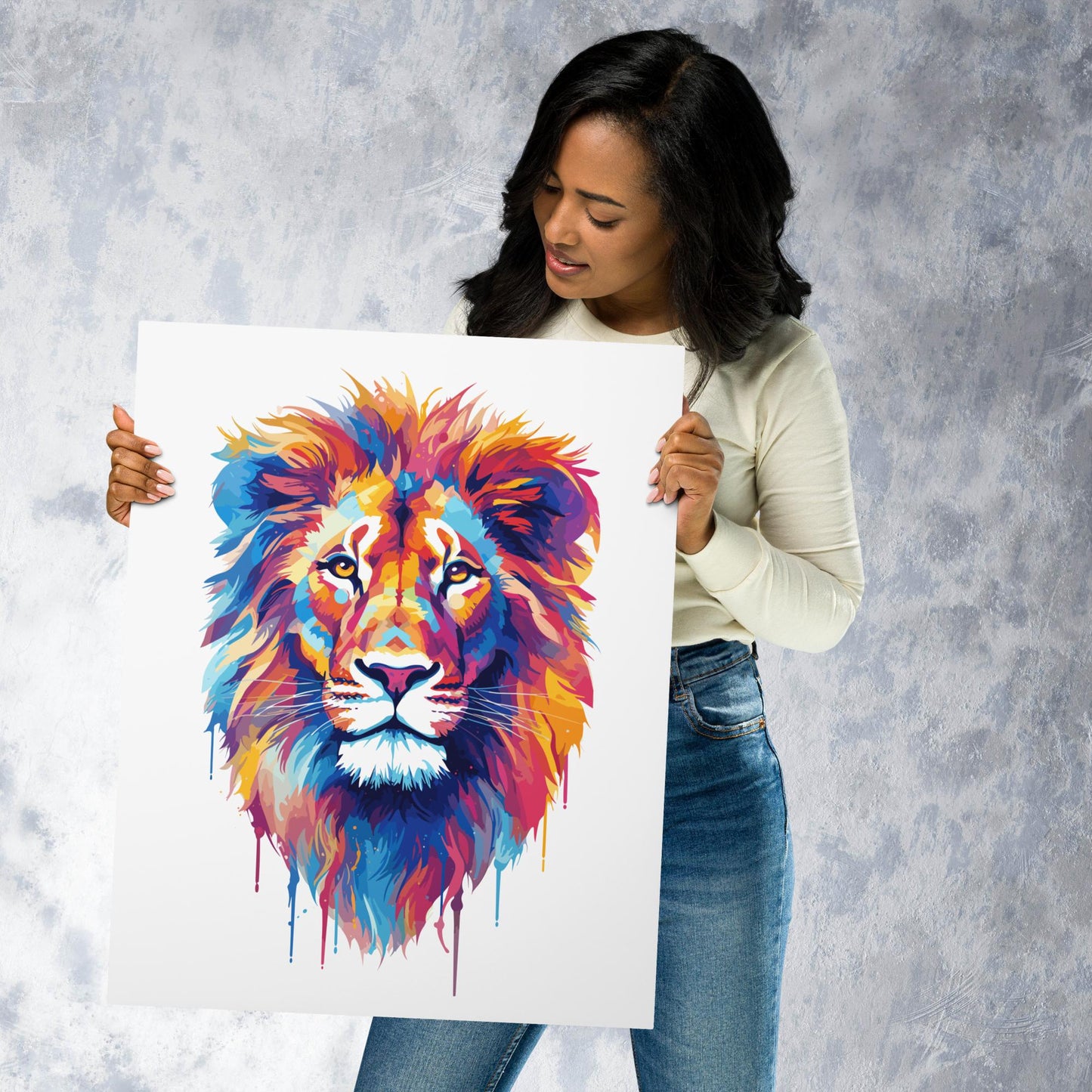 Rainbow Paint Lion Metal Poster