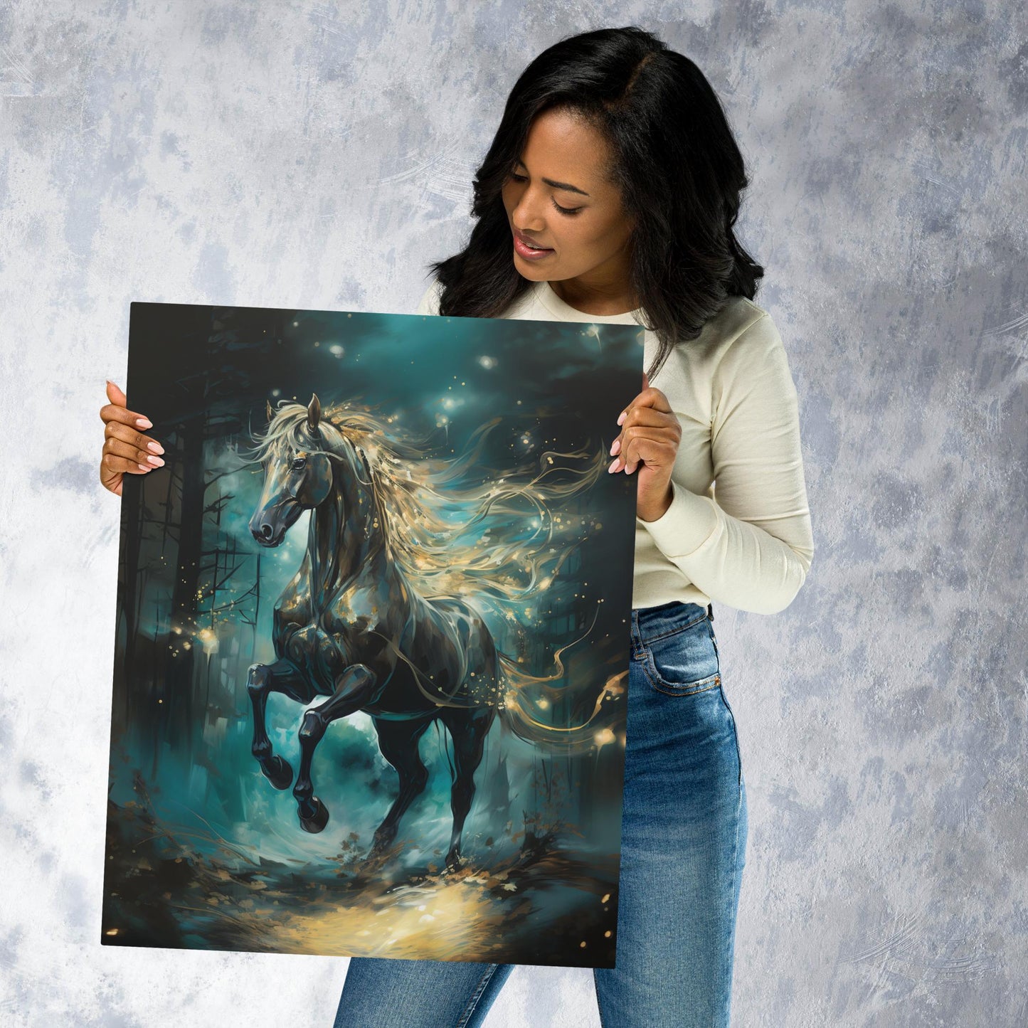 Dark Turquoise Horse Metal Poster