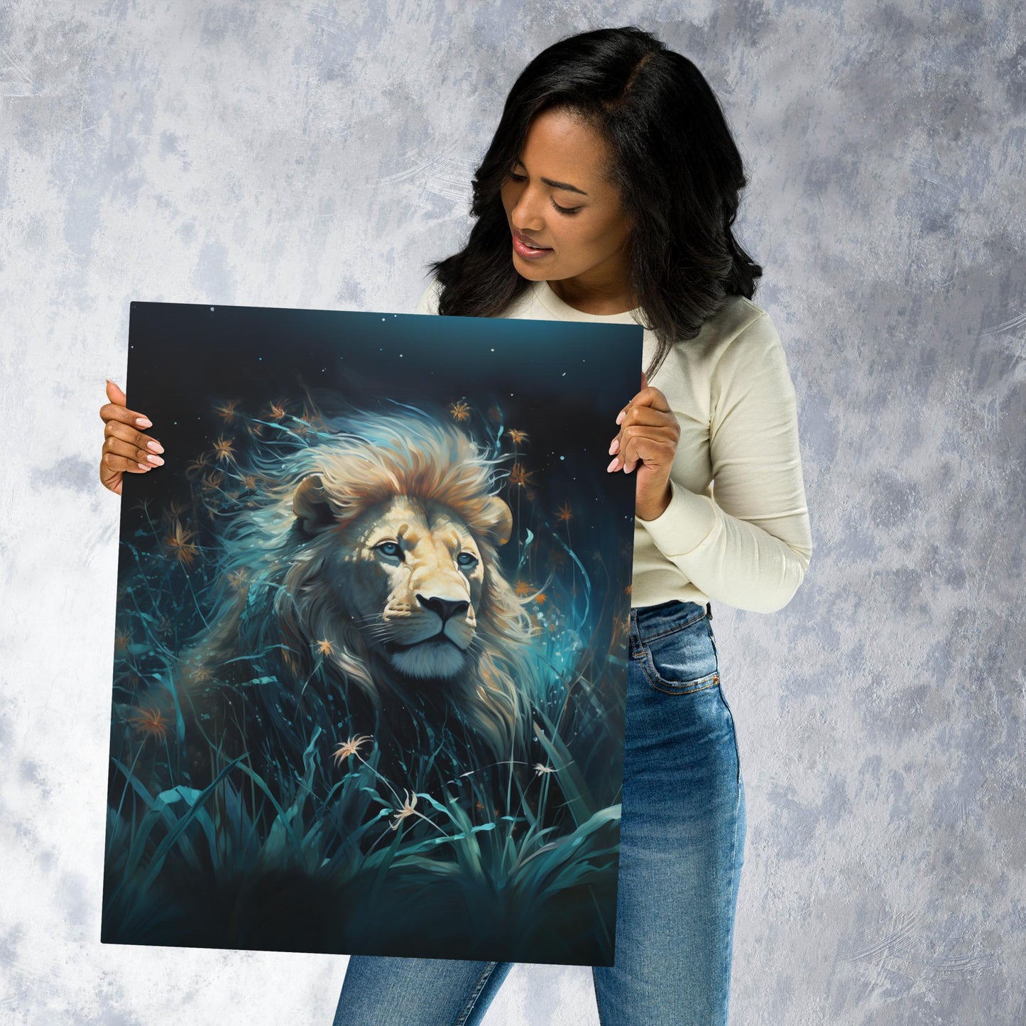 Dark Turquoise Lion Metal Poster