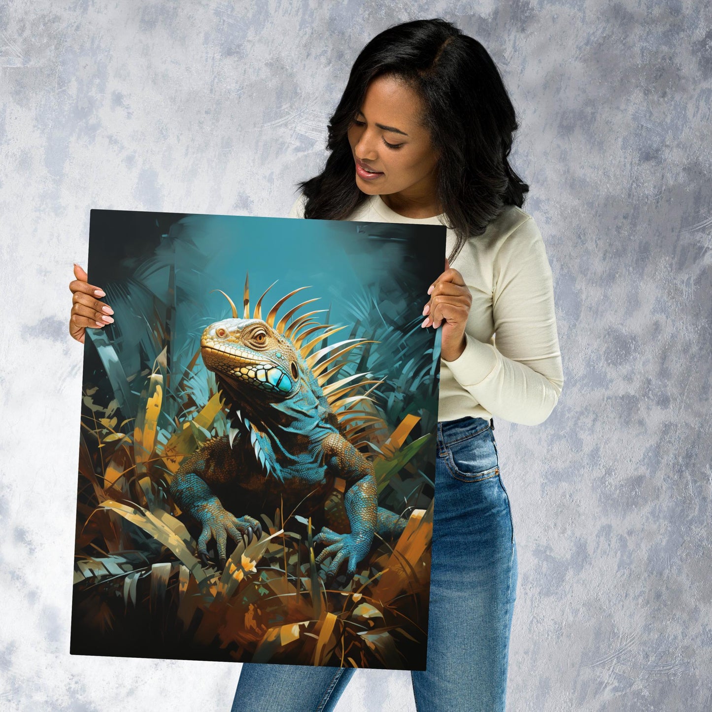 Dark Turquoise Iguana Metal Poster