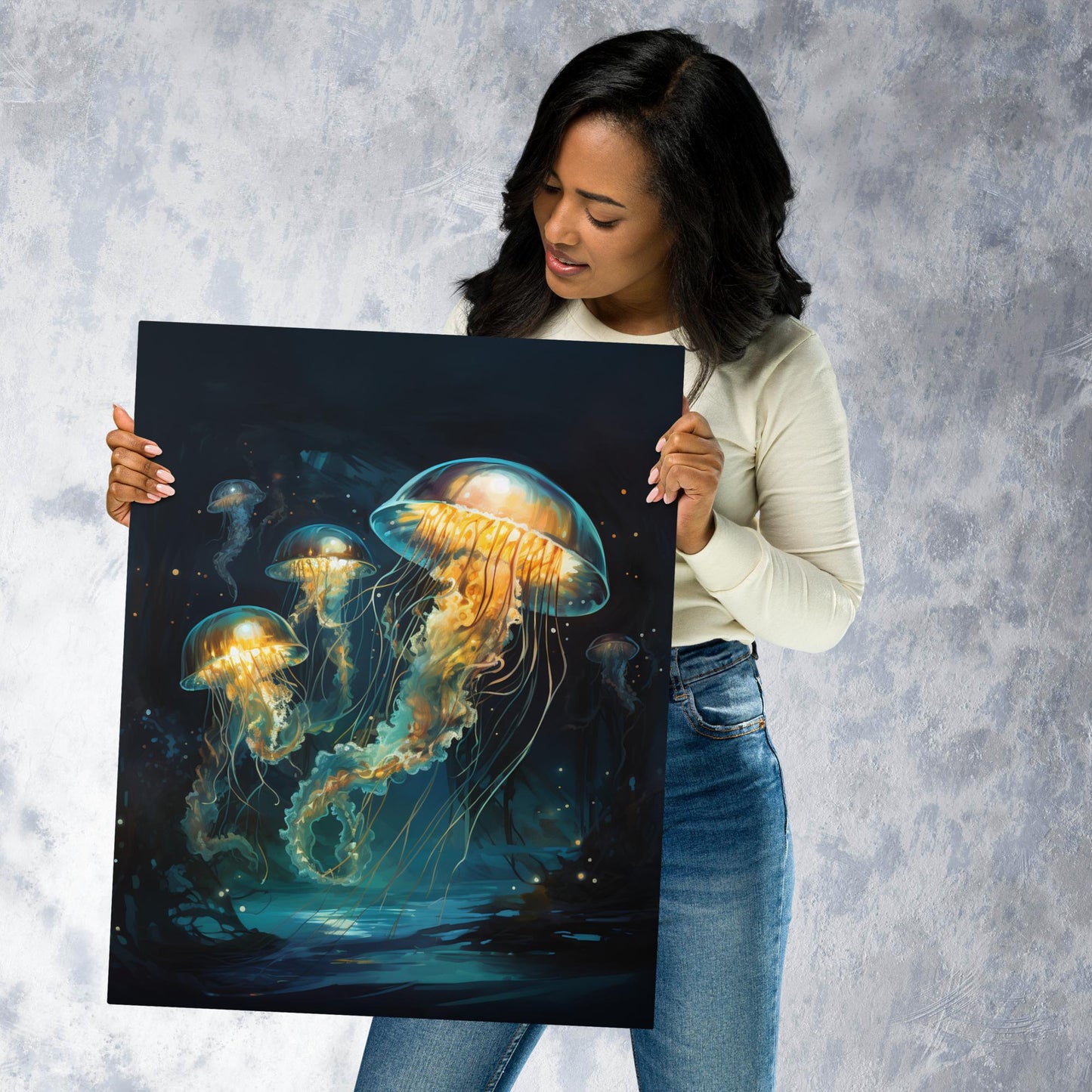 Dark Turquoise Jellyfish Metal Poster