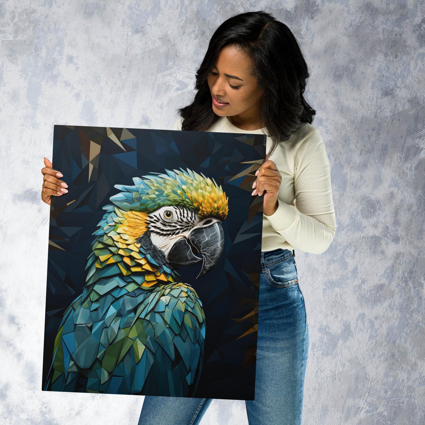 Blue Gold Parrot Metal Poster