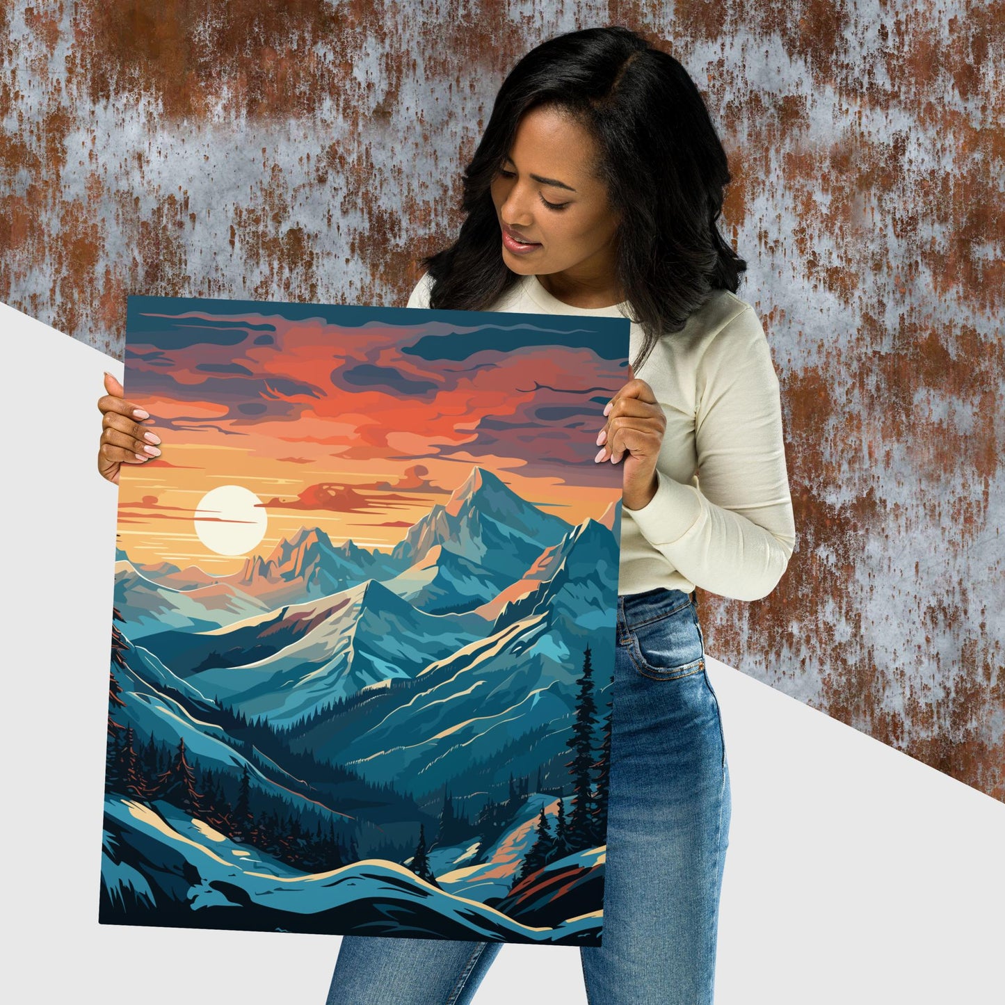 Snowy Mountain Sunset Metal Poster