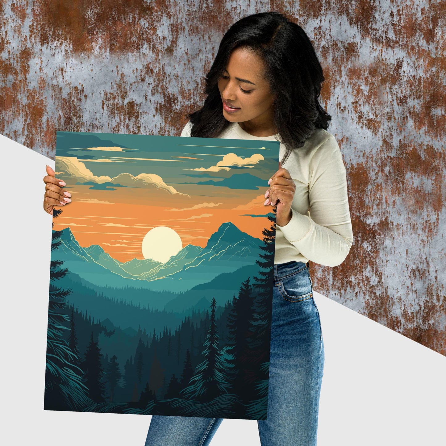 Forest Skyline Sunset Metal Poster