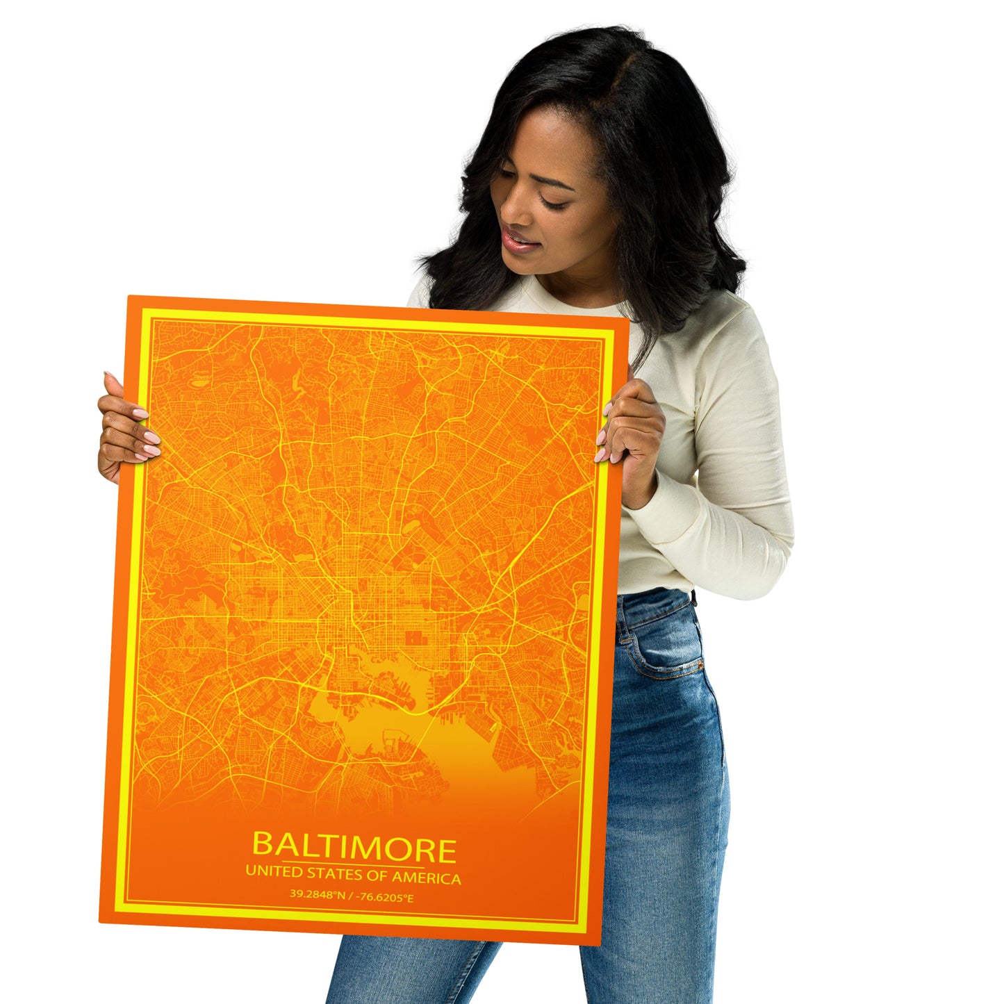 Baltimore Orange and Yellow Metal Map