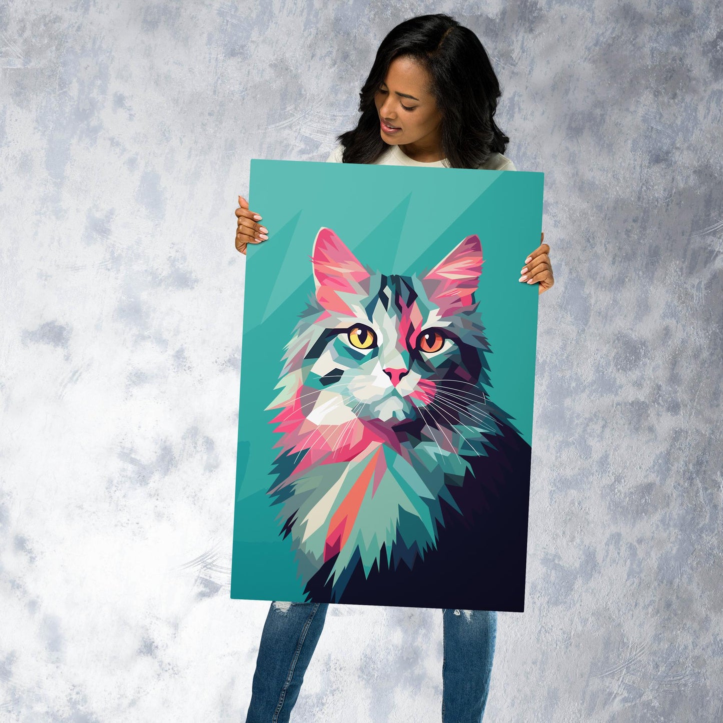 Green and Pink Cat Metal Poster