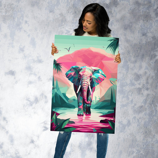 Green and Pink Elephant Metal Poster