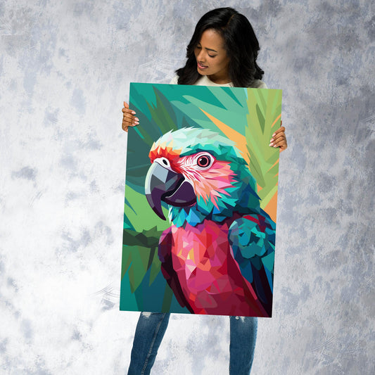 Green and Pink Parrot Metal Poster