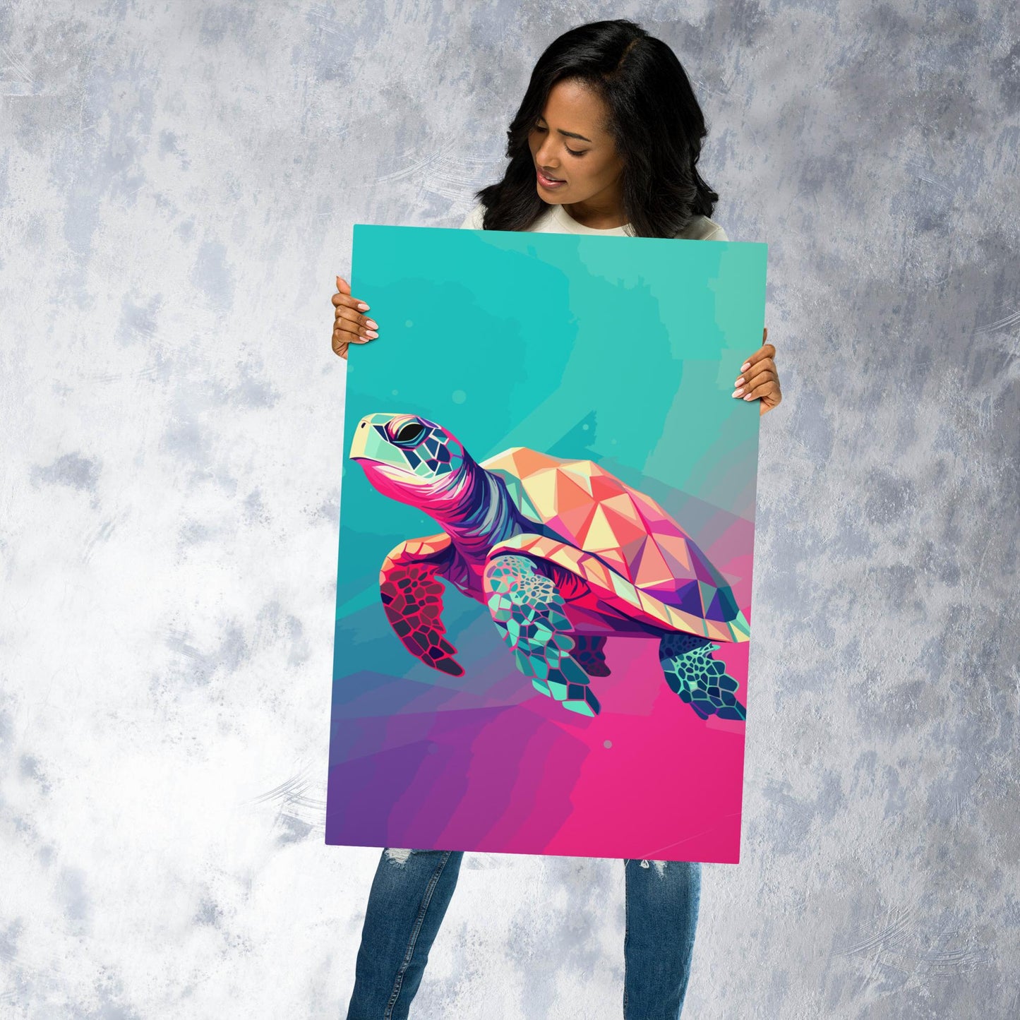 Green and Pink Turtle Metal Poster