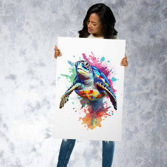 Rainbow Paint Turtle Metal Poster