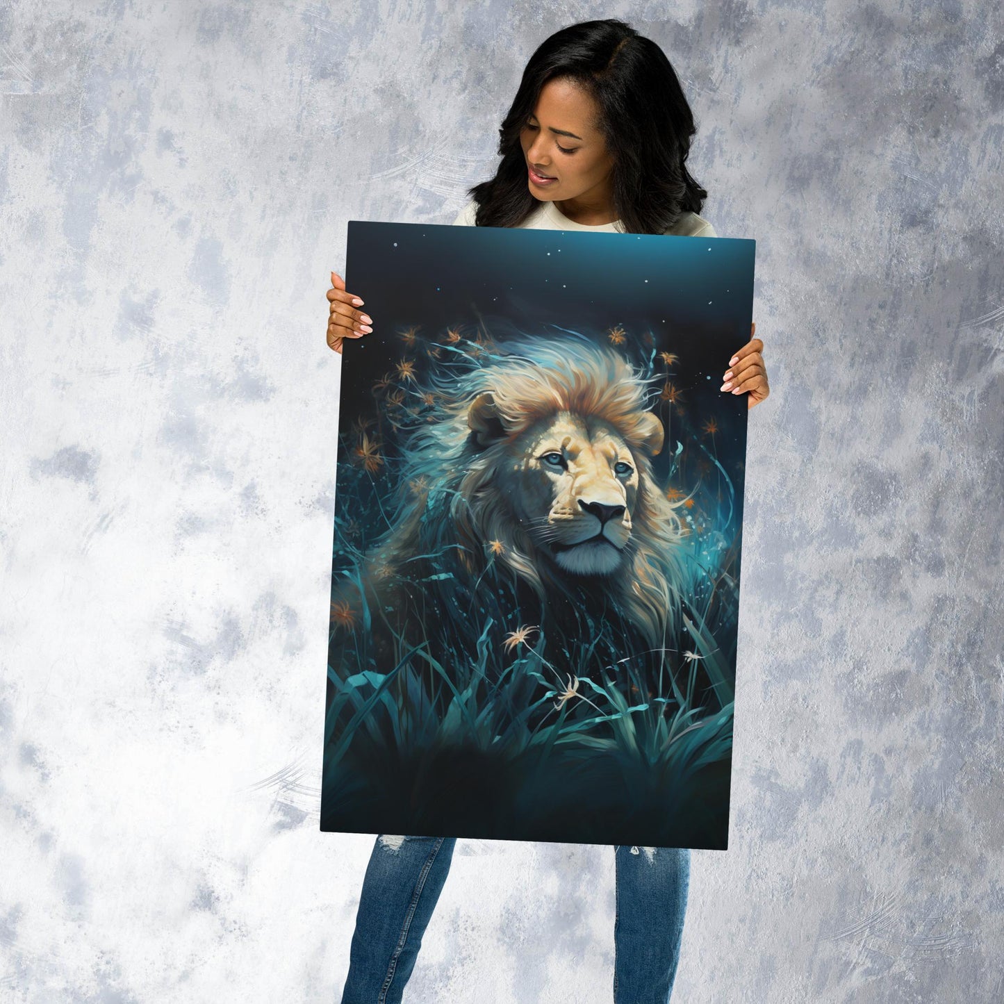 Dark Turquoise Lion Metal Poster