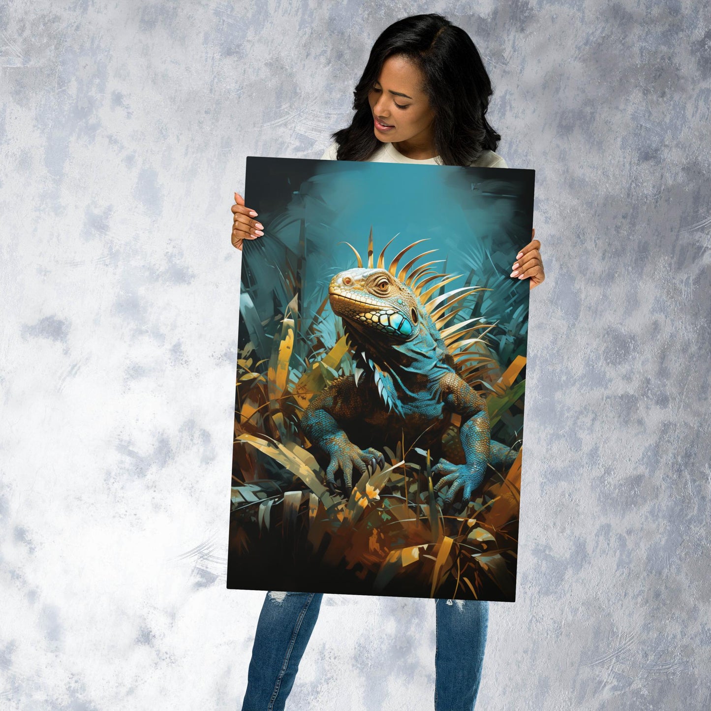 Dark Turquoise Iguana Metal Poster