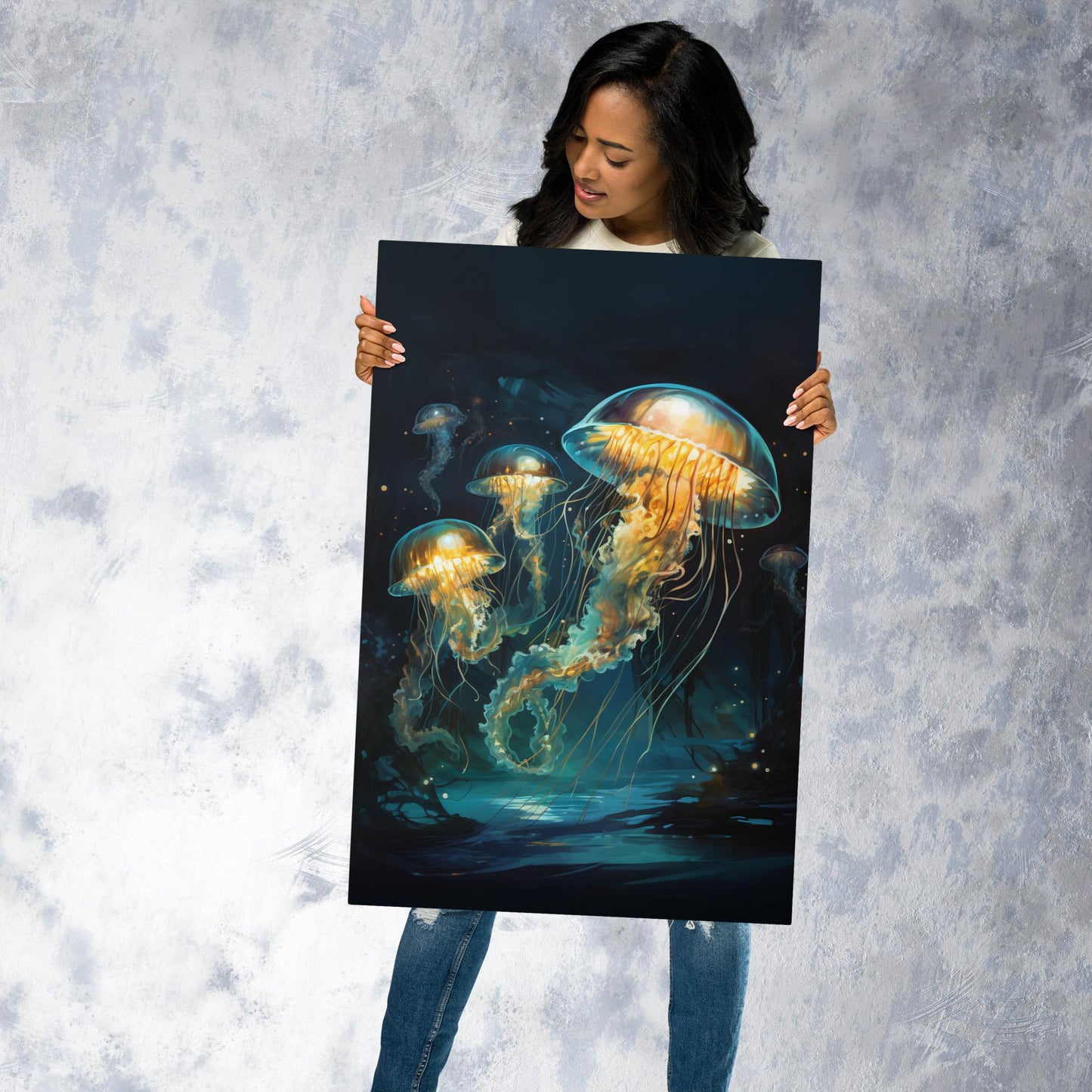 Dark Turquoise Jellyfish Metal Poster