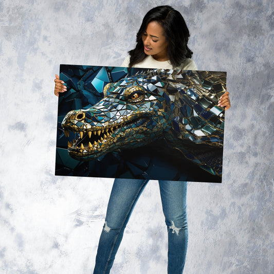 Blue Gold Crocodile Metal Poster