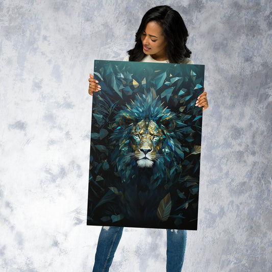 Blue Gold Lion Metal Poster