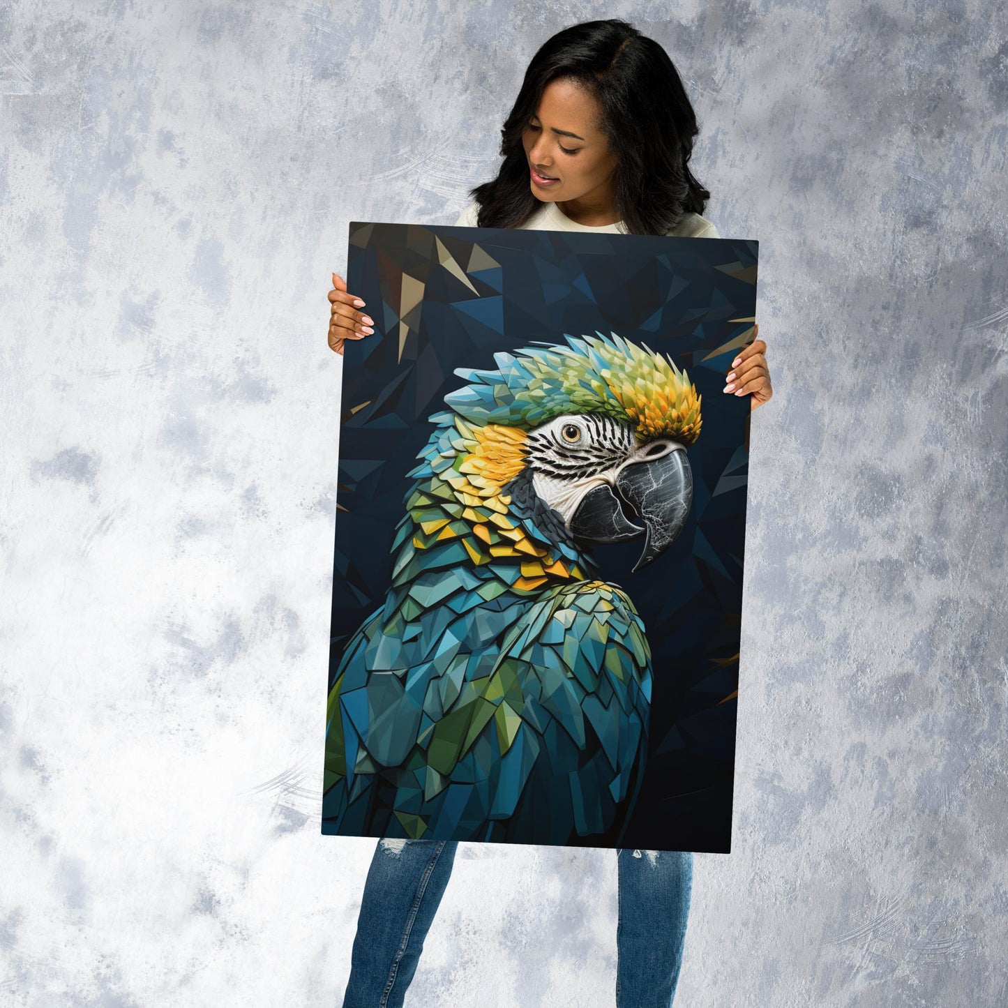 Blue Gold Parrot Metal Poster