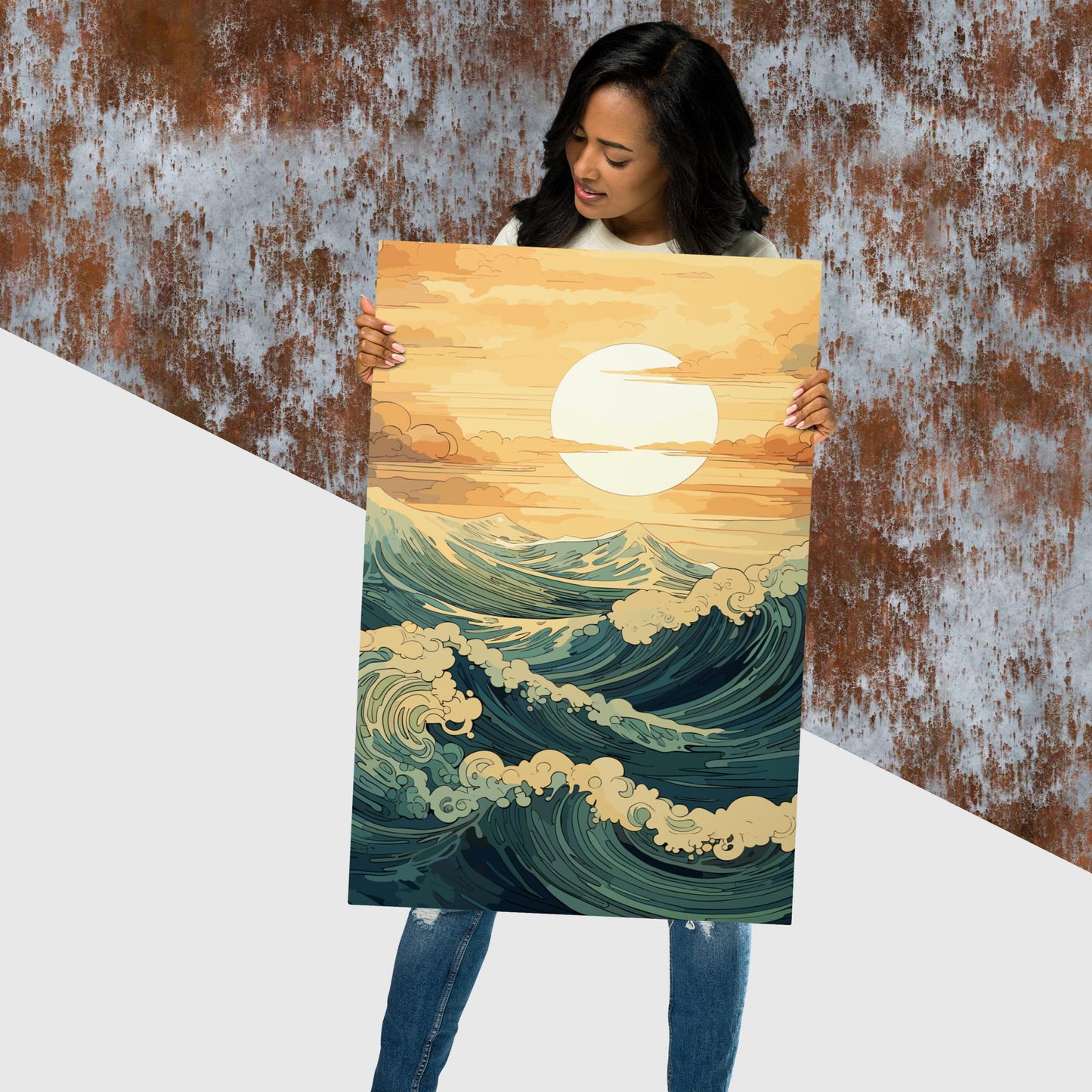 Wavy Sea Sunset Metal Poster