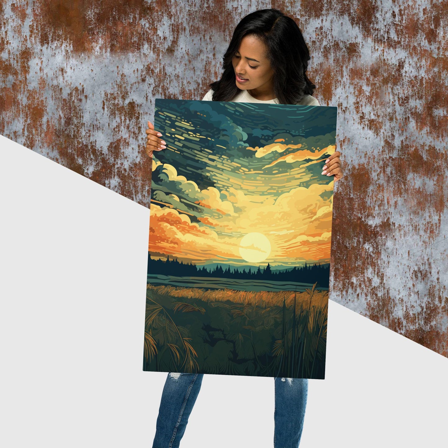 Crop Field Sunset Metal Poster