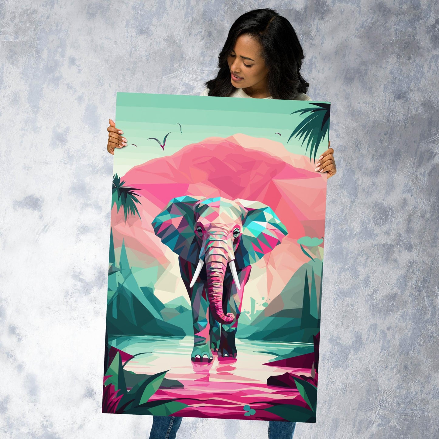 Green and Pink Elephant Metal Poster