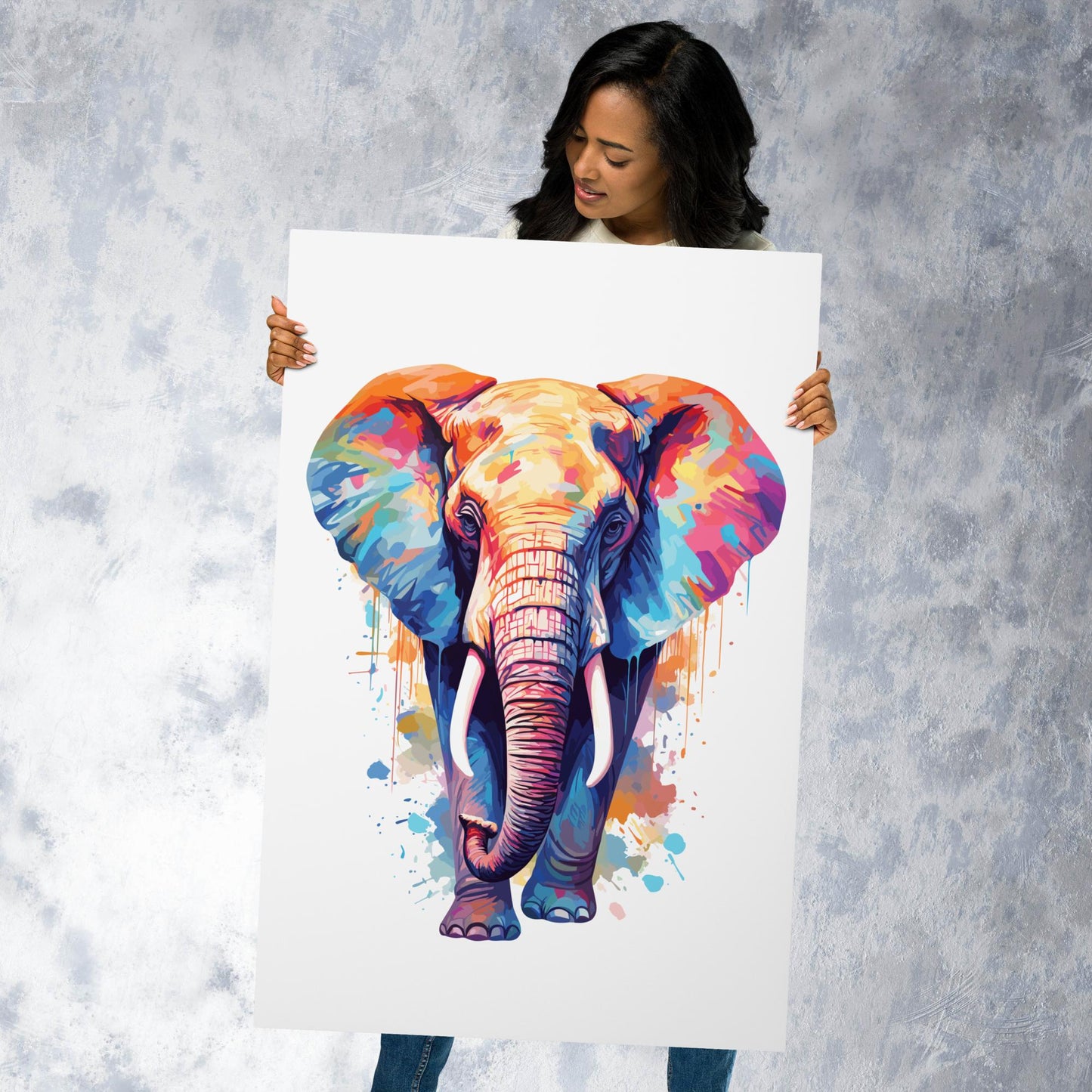 Rainbow Paint Elephant Metal Poster