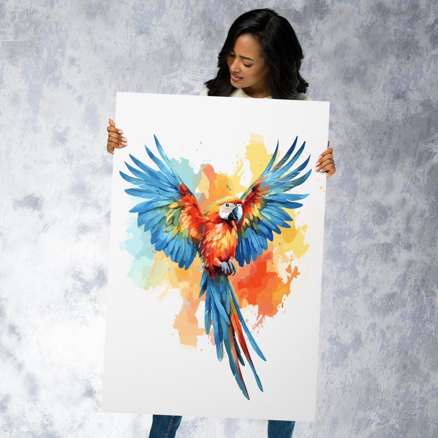 Rainbow Paint Parrot Metal Poster