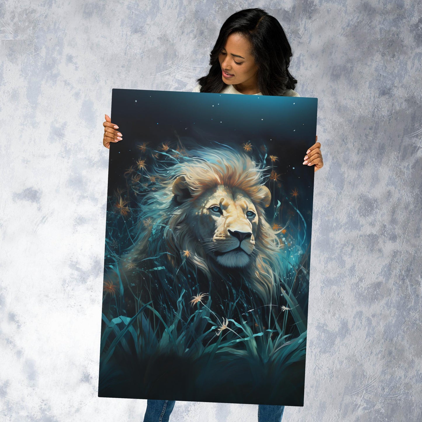 Dark Turquoise Lion Metal Poster