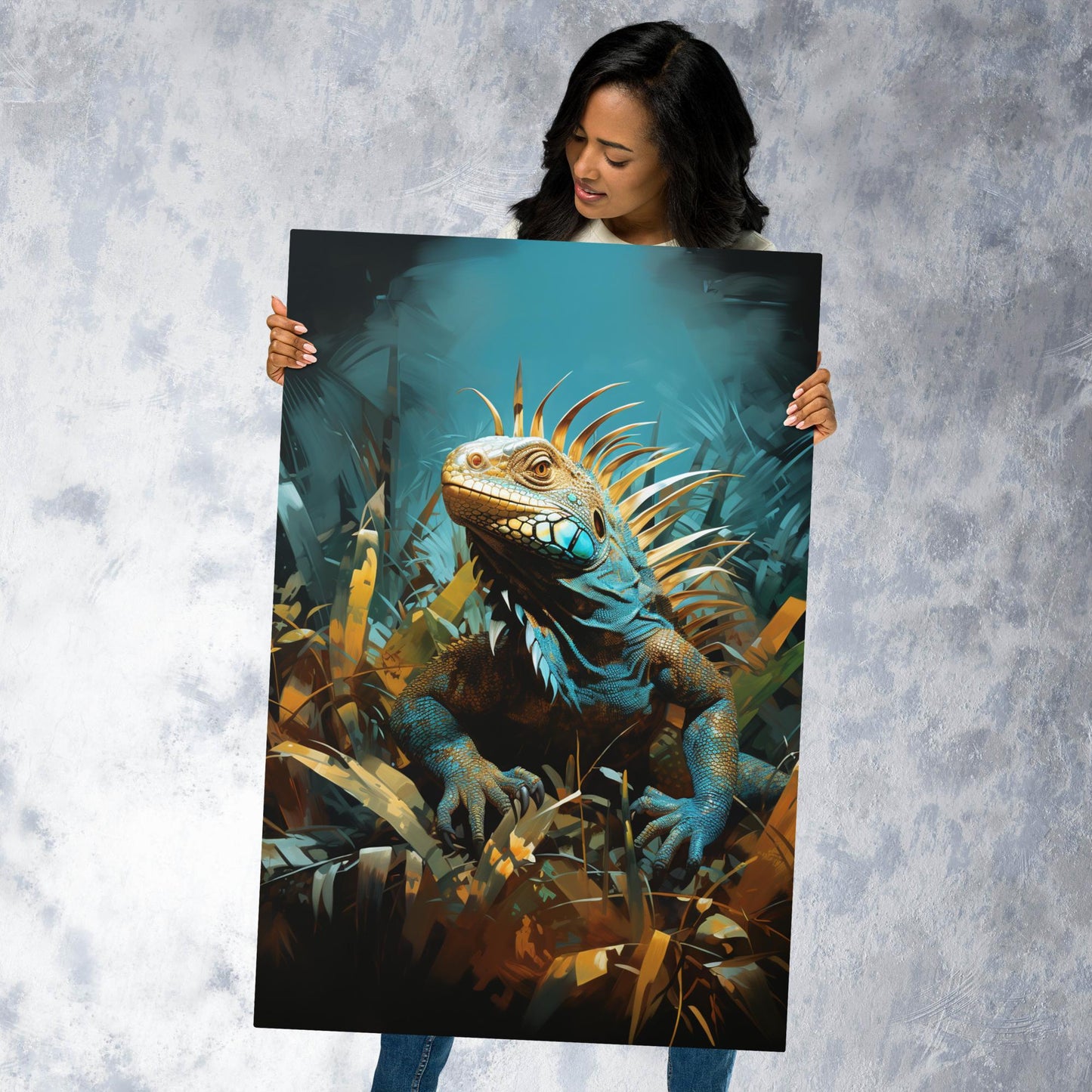 Dark Turquoise Iguana Metal Poster