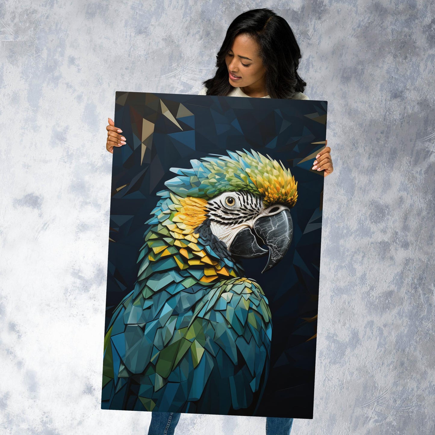 Blue Gold Parrot Metal Poster