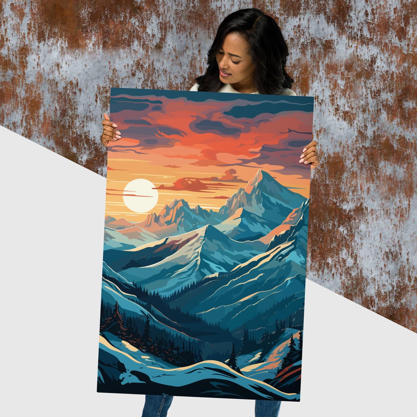 Snowy Mountain Sunset Metal Poster