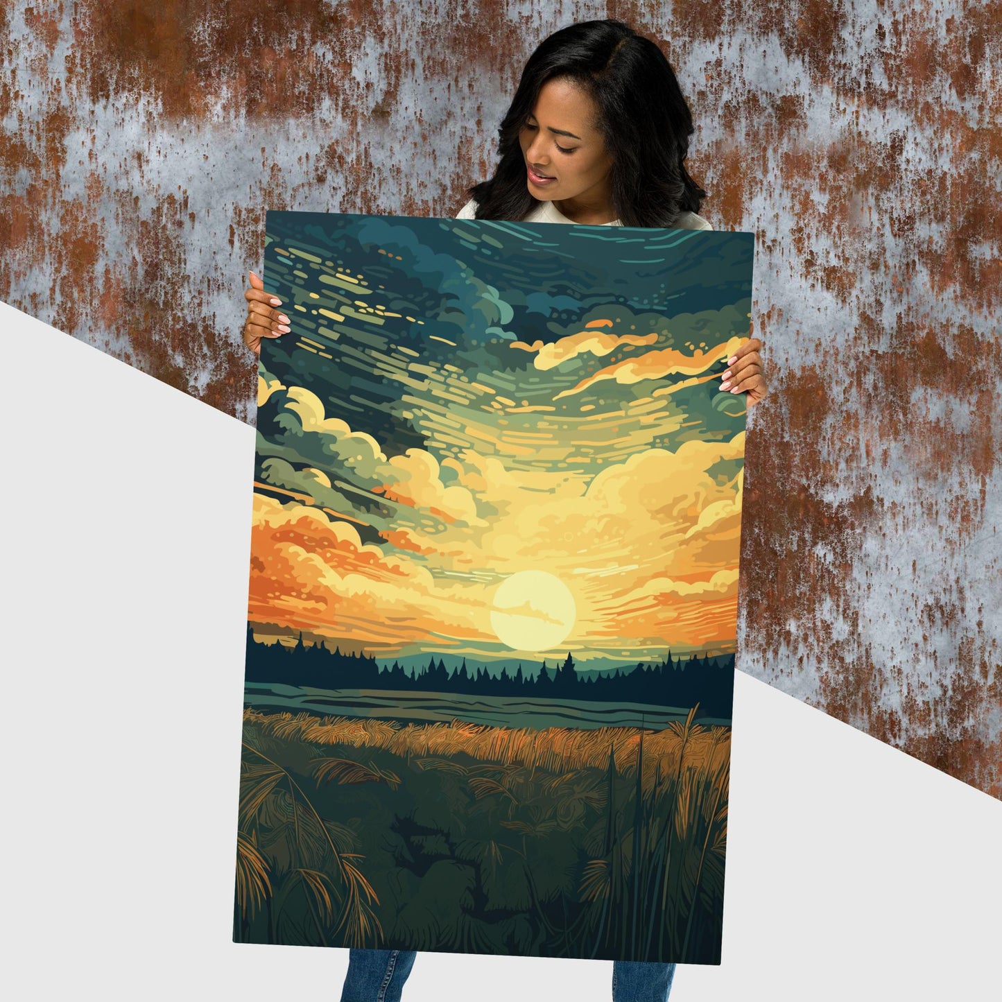 Crop Field Sunset Metal Poster