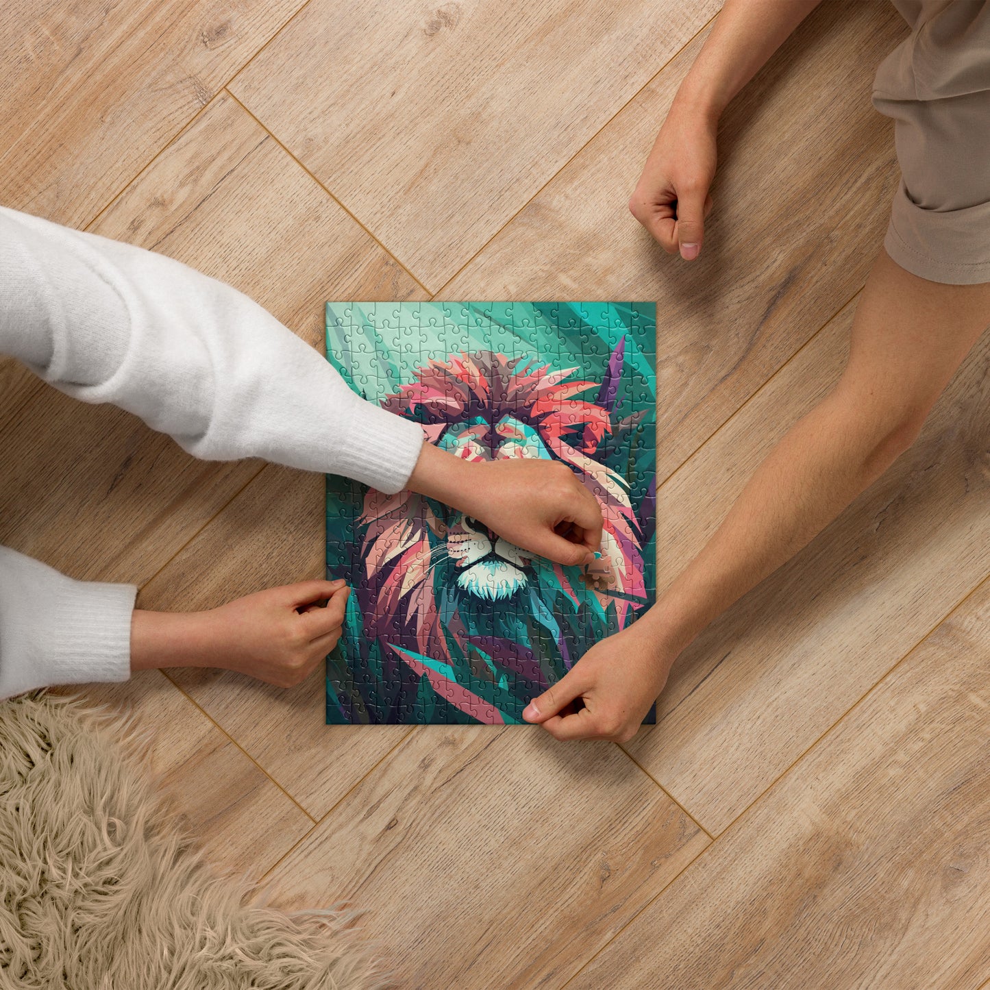 Green and Pink Lion Jigsaw Puzzle