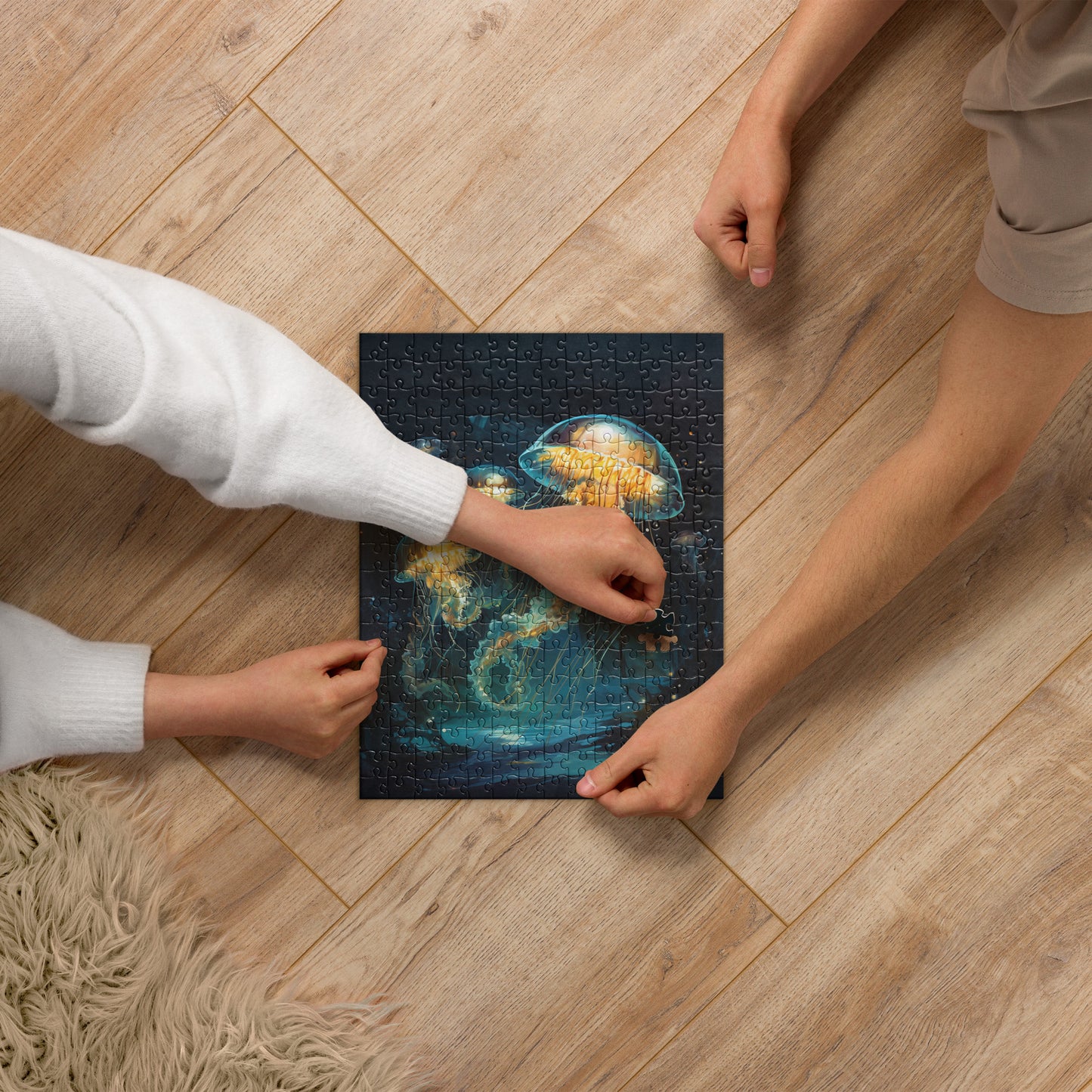 Dark Turquoise Jellyfish Jigsaw Puzzle