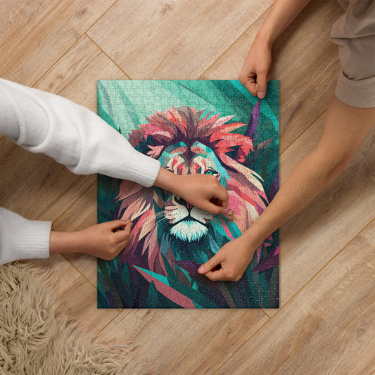 Green and Pink Lion Jigsaw Puzzle