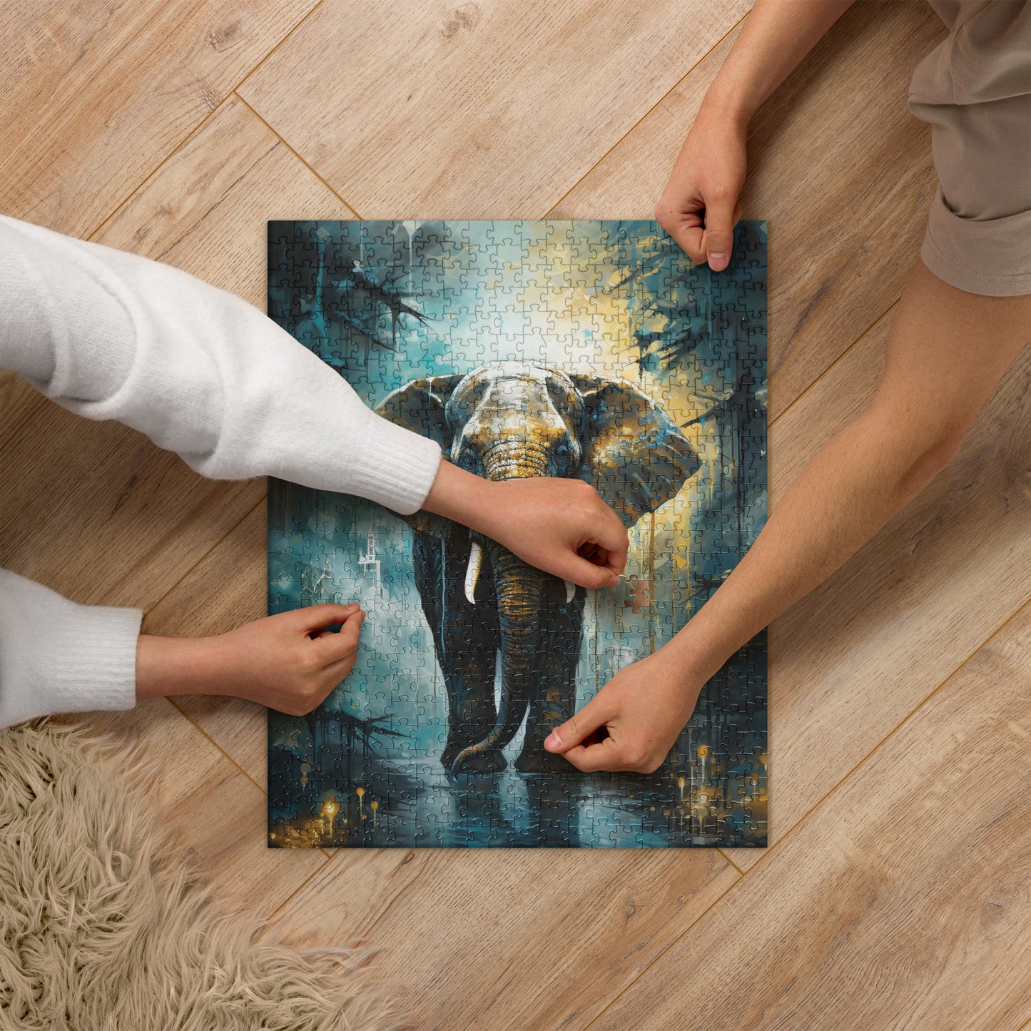 Dark Turquoise Elephant Jigsaw Puzzle