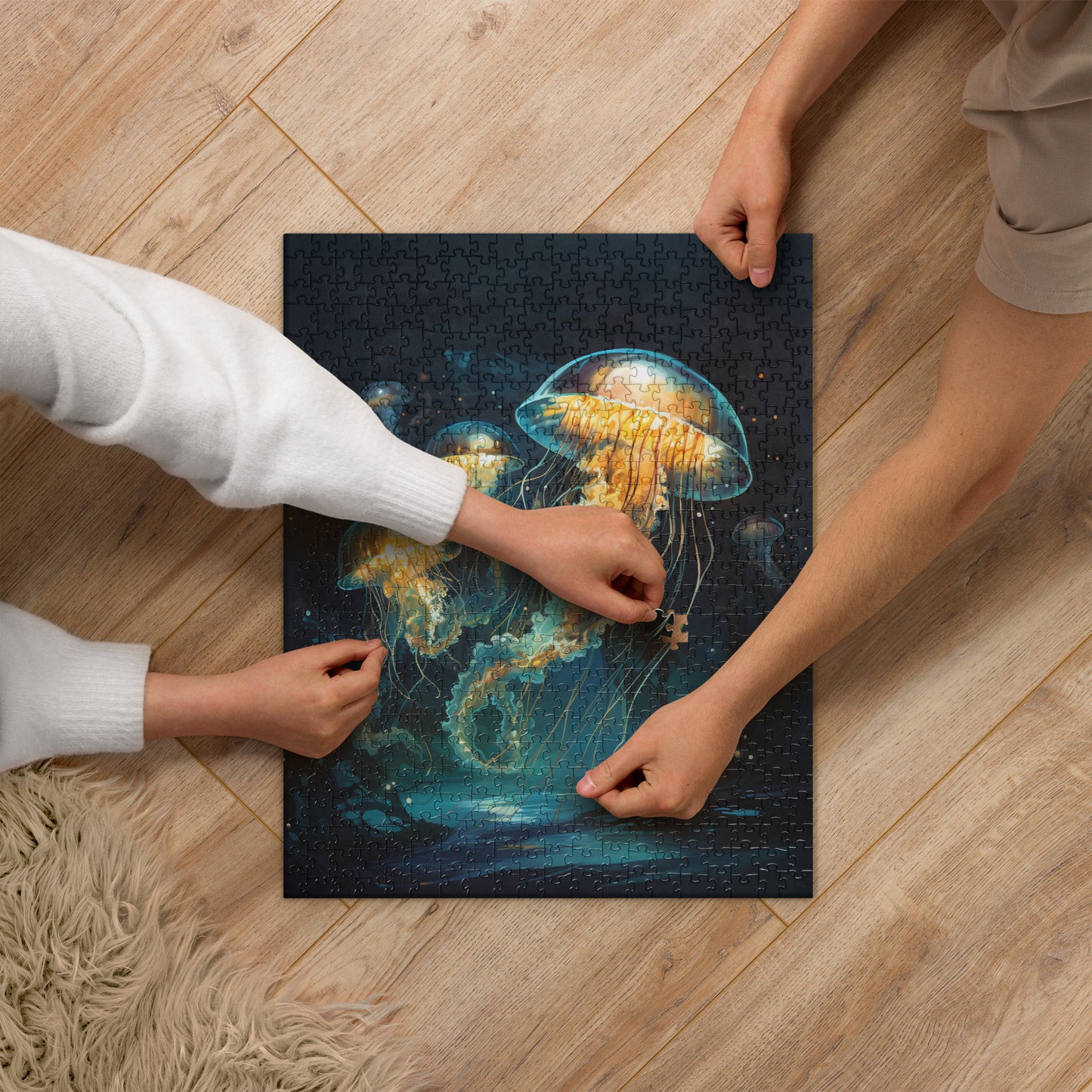 Dark Turquoise Jellyfish Jigsaw Puzzle