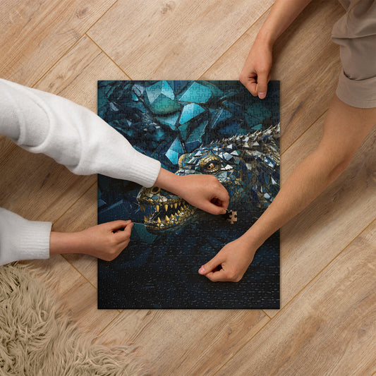 Blue Gold Crocodile Jigsaw Puzzle