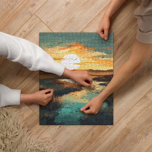 Marshland Sunset Jigsaw Puzzle