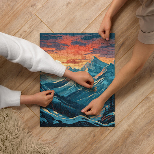 Snowy Mountain Sunset Jigsaw Puzzle