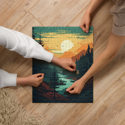 Forest River Sunset Jigsaw Puzzle