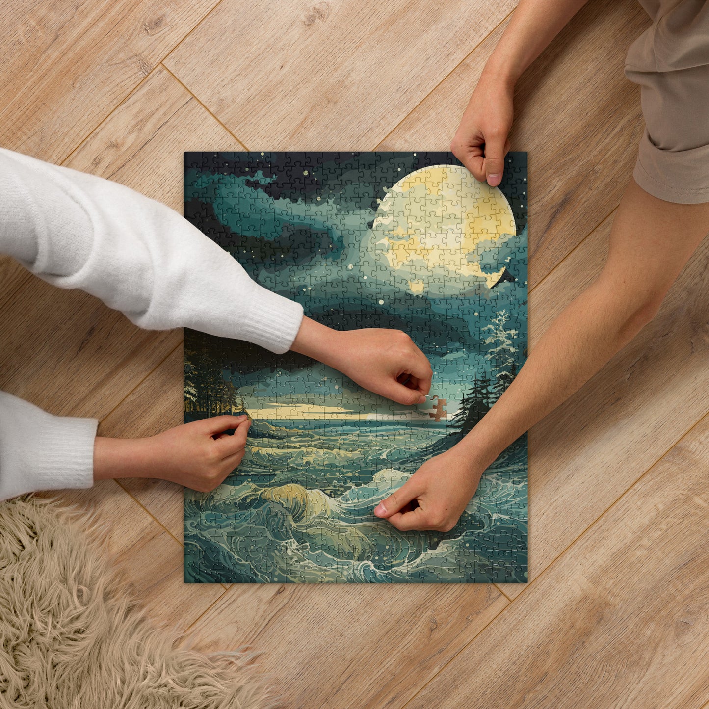 Nighttime Sea Moon Jigsaw Puzzle