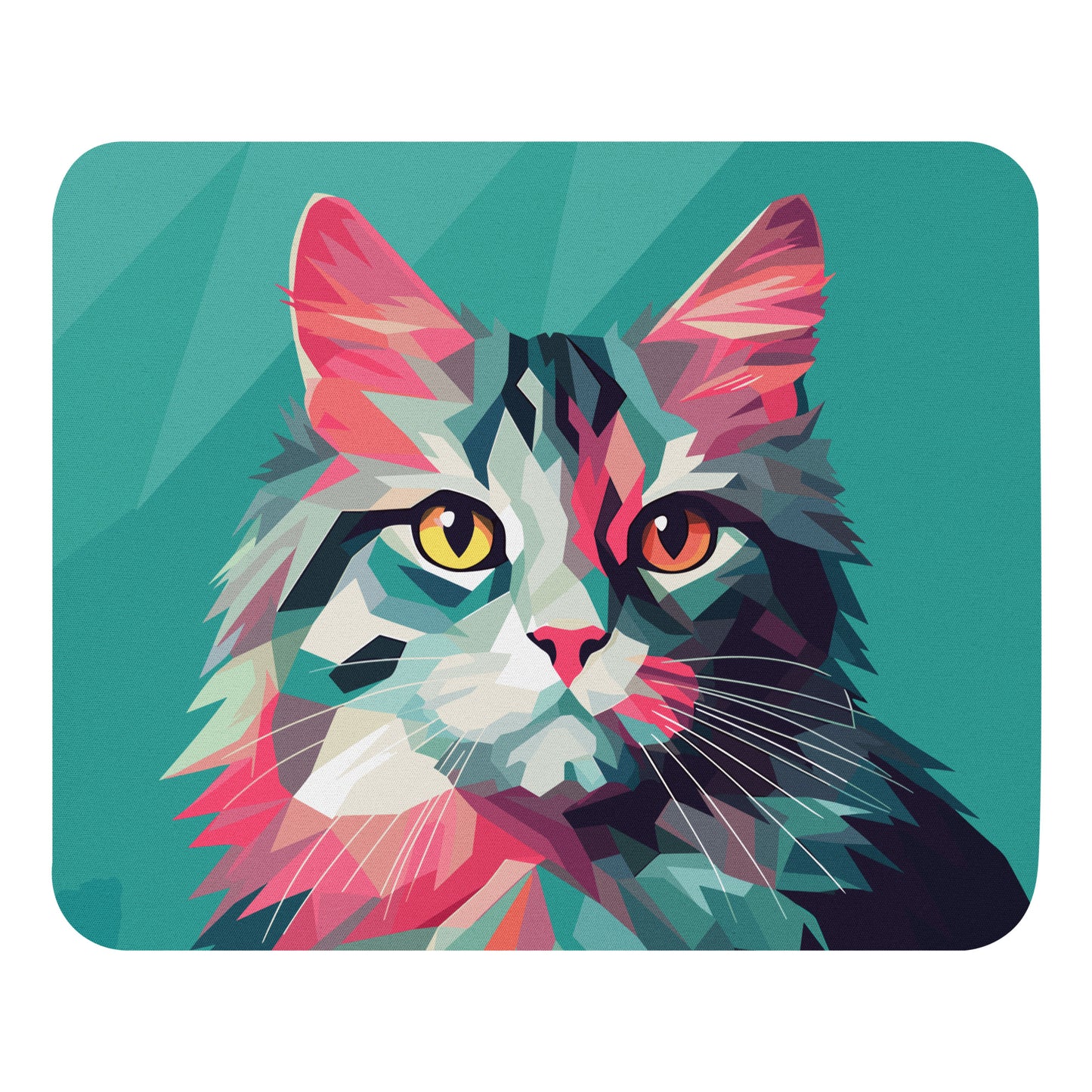 Green and Pink Cat Mouse Pad