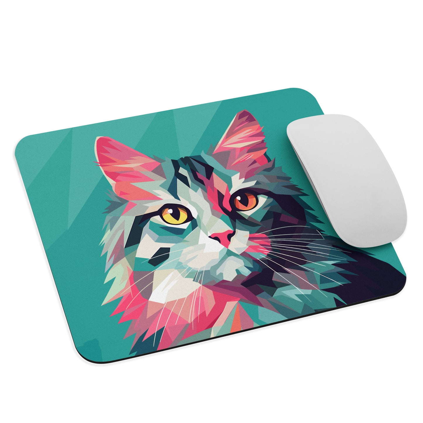 Green and Pink Cat Mouse Pad