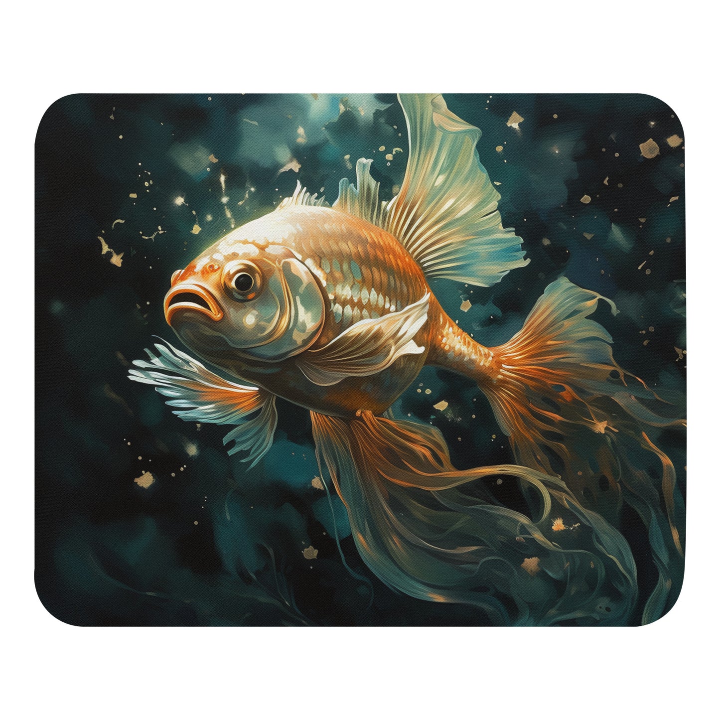 Dark Turquoise Gold Fish Mouse Pad