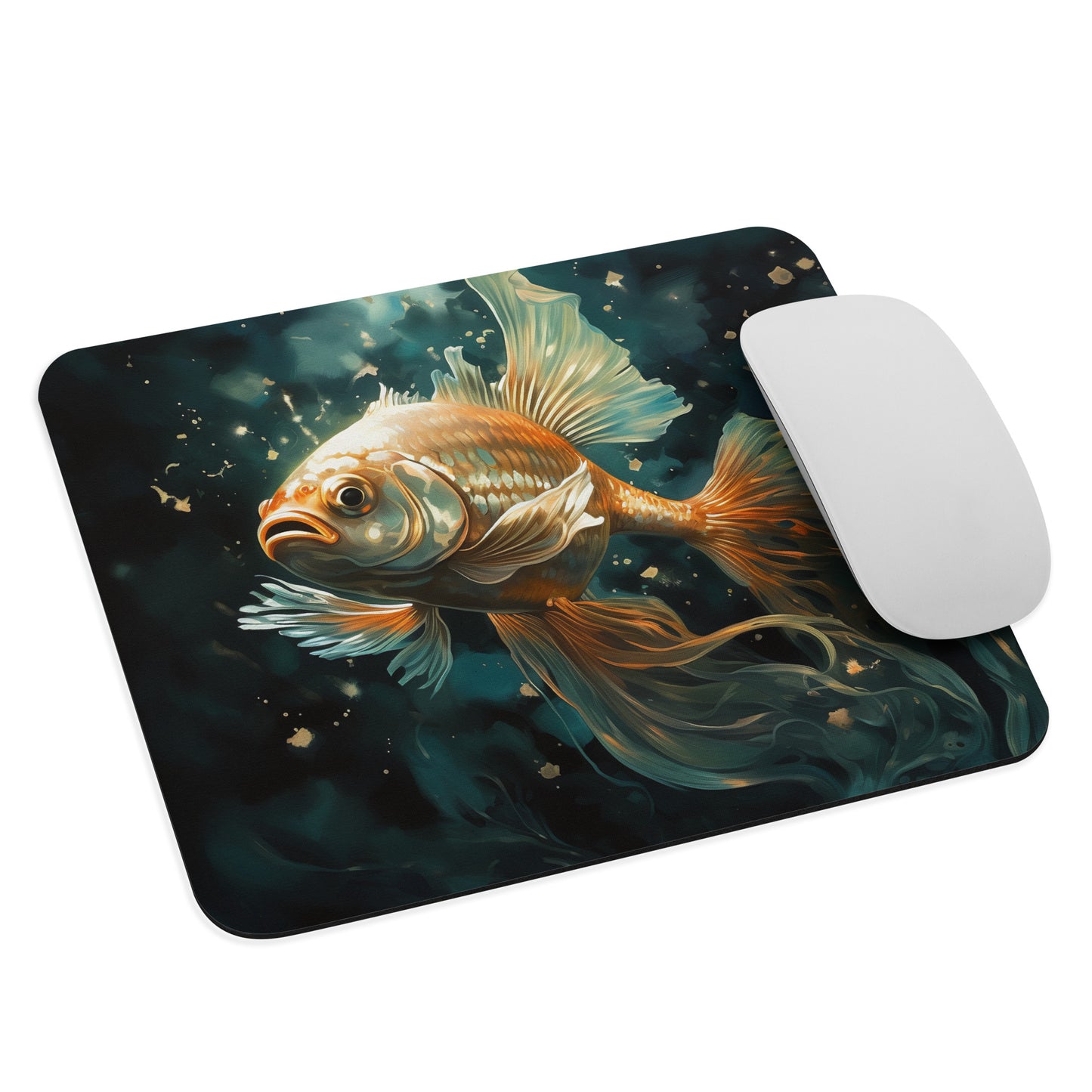 Dark Turquoise Gold Fish Mouse Pad