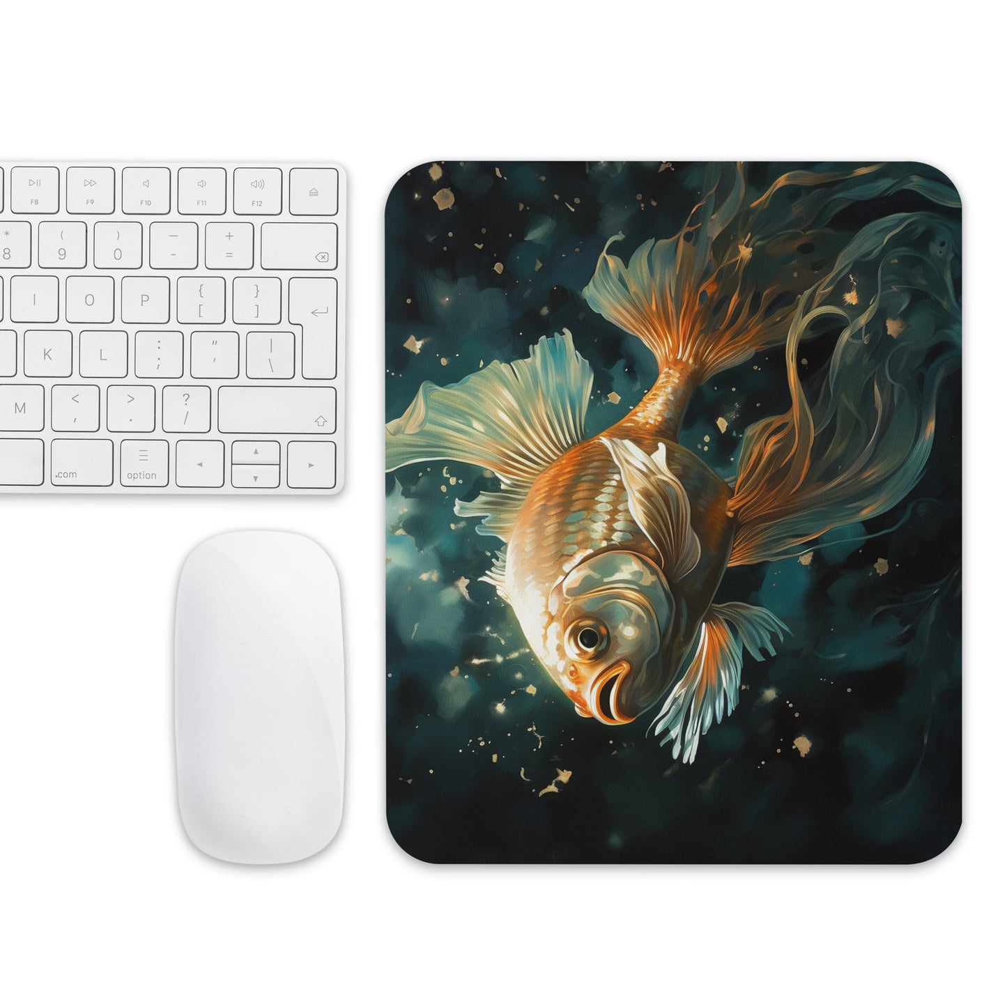 Dark Turquoise Gold Fish Mouse Pad