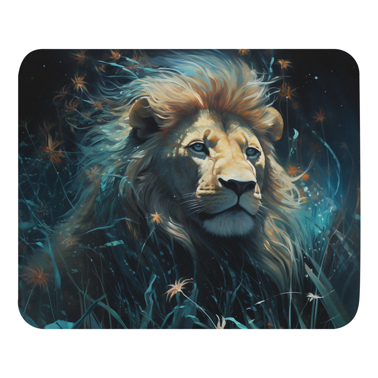 Dark Turquoise Lion Mouse Pad