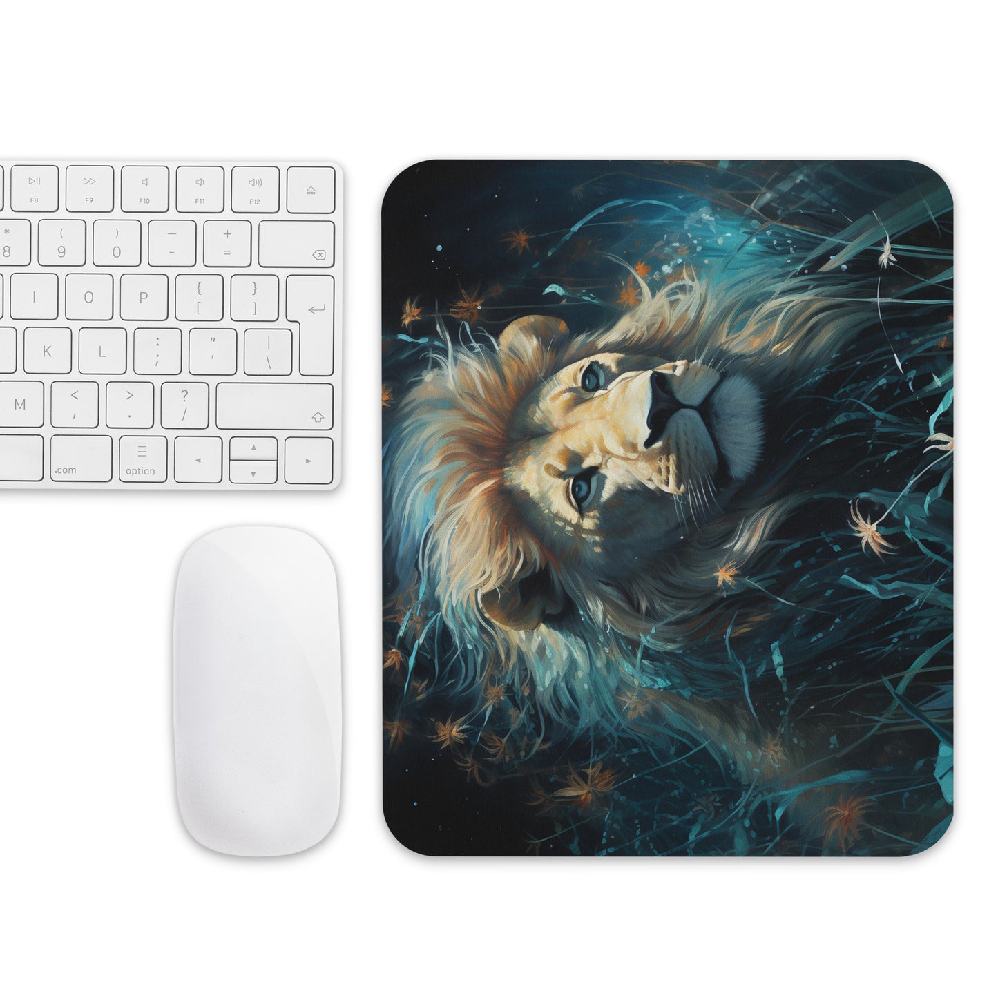 Dark Turquoise Lion Mouse Pad