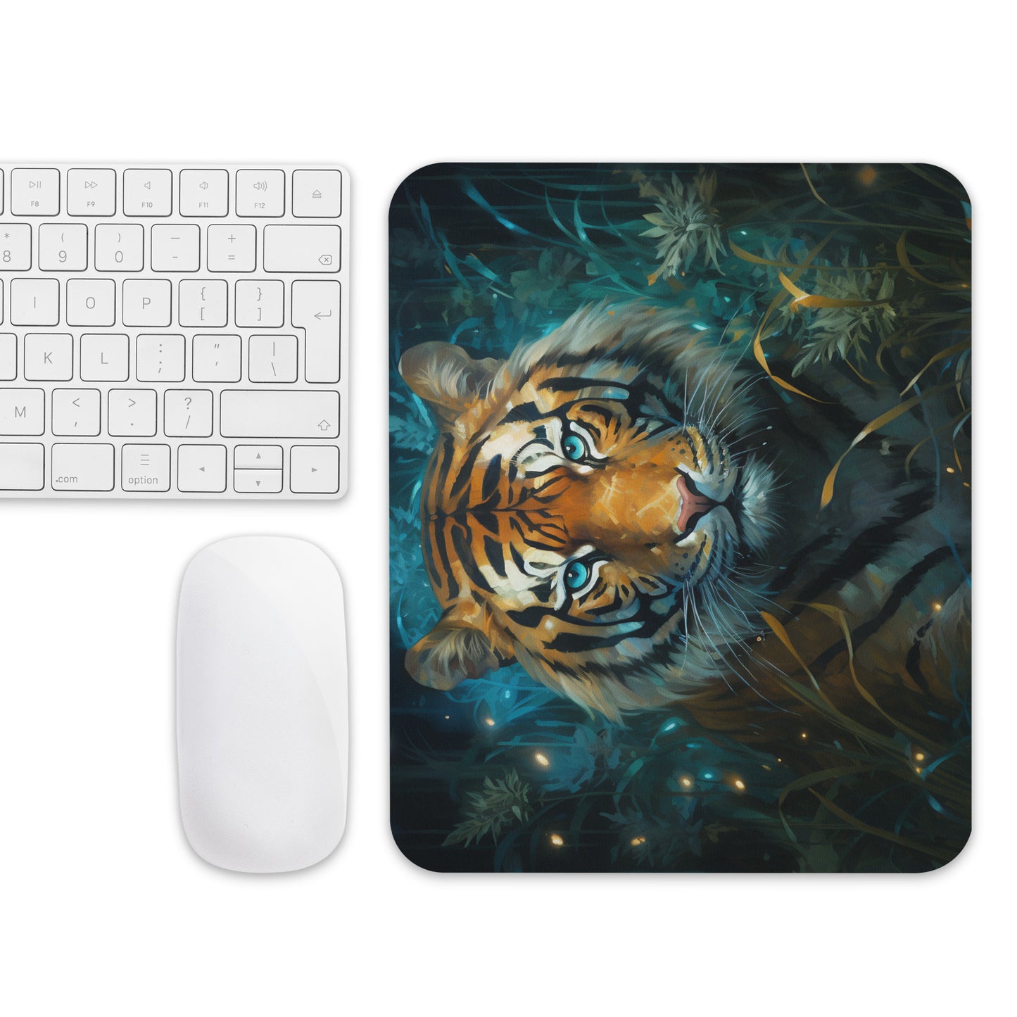 Dark Turquoise Tiger Mouse Pad