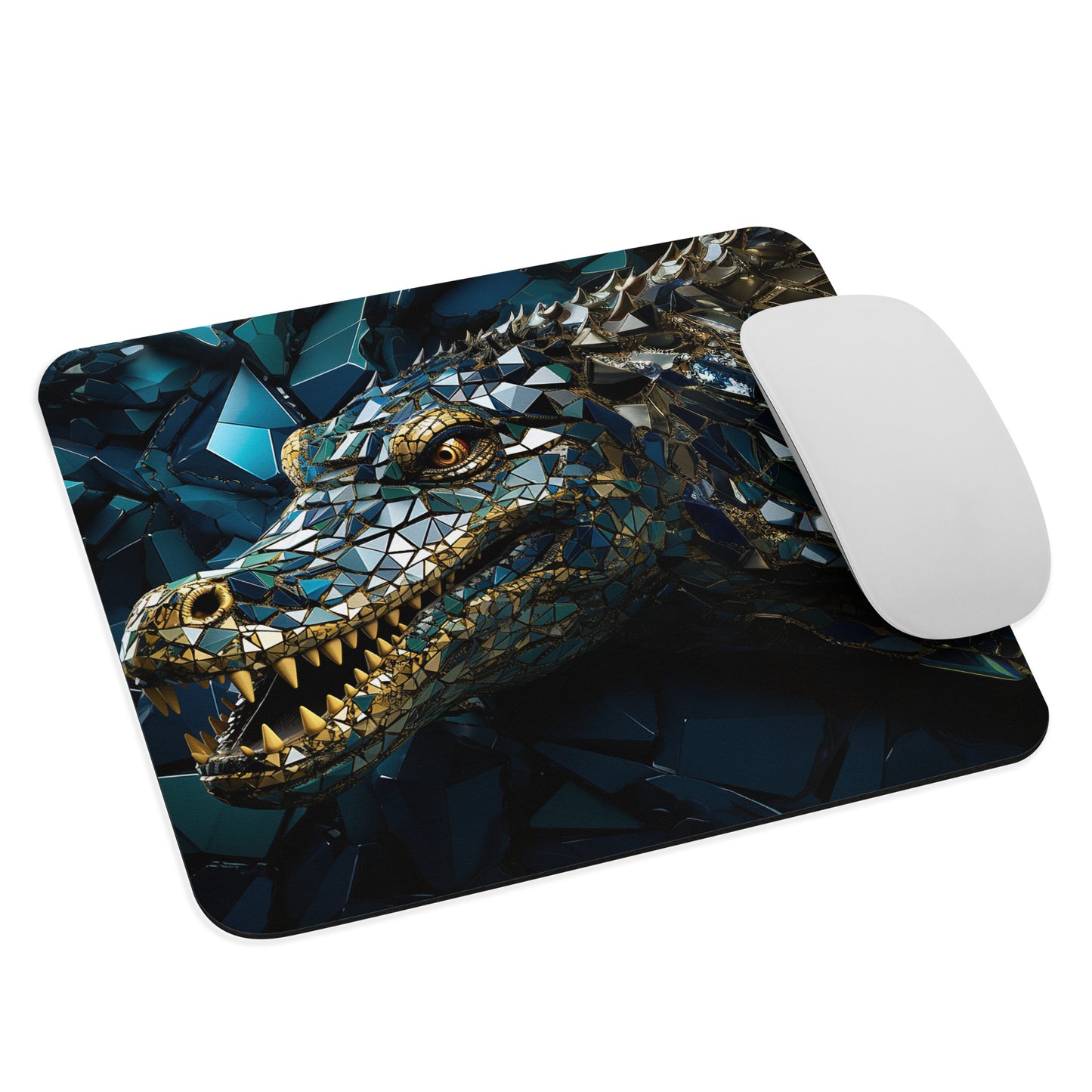 Blue Gold Crocodile Mouse Pad